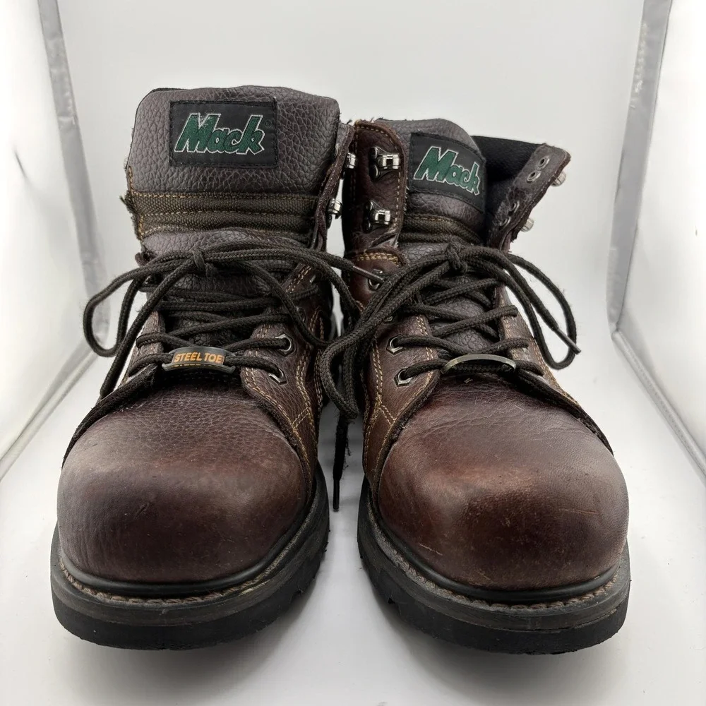 Mack Boots Mens 10 Brown Leather Steel Toe Work Slip Oil Resistant Ankle Safety